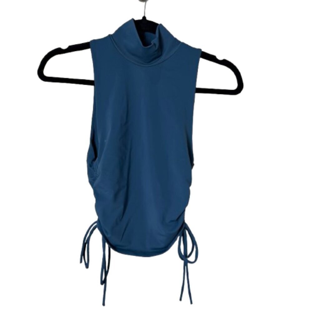 ZARA Teal Mock Neck Tie Scrunch Side Sleeveless Top Size Medium